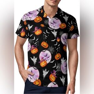 SSLR Halloween Graphic Button Down Short Sleeve Collar Lightweight Shirt